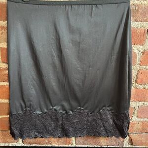 Black Nylon Lace Trim Slip Skirt Whimsygoth Vintage Made in USA Size Small